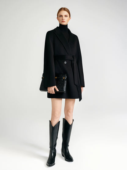 Cashmere coat double-sided short black capable workplace high sense