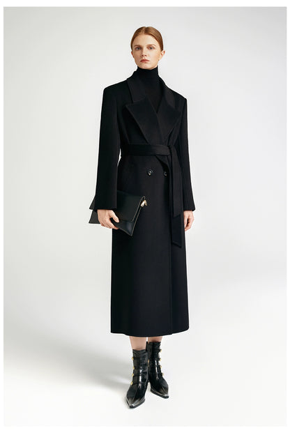 City Queen, top-level robe _ front rotator sleeve black double-sided cashmere coat women's long
