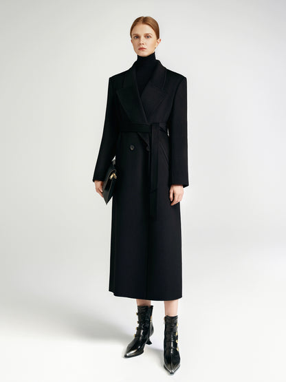 City Queen, top-level robe _ front rotator sleeve black double-sided cashmere coat women's long
