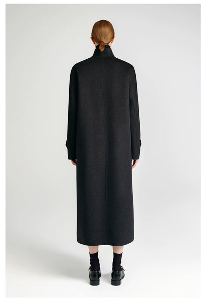 European royal family, modern old money style _ cashmere coat women's double-sided long carbon ash