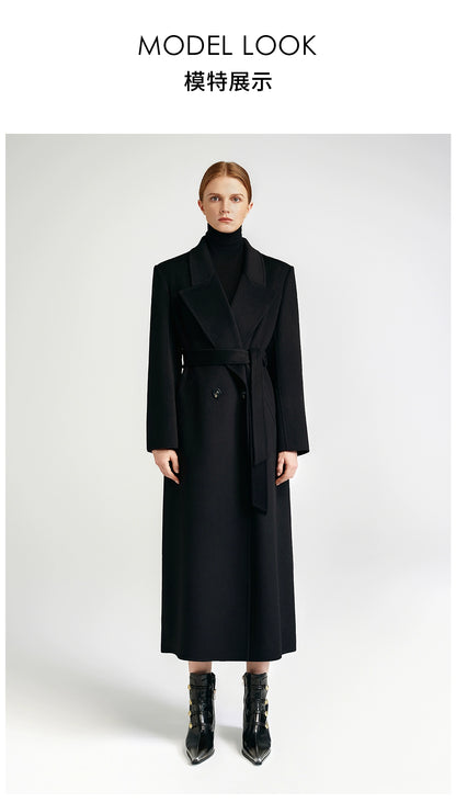 City Queen, top-level robe _ front rotator sleeve black double-sided cashmere coat women's long