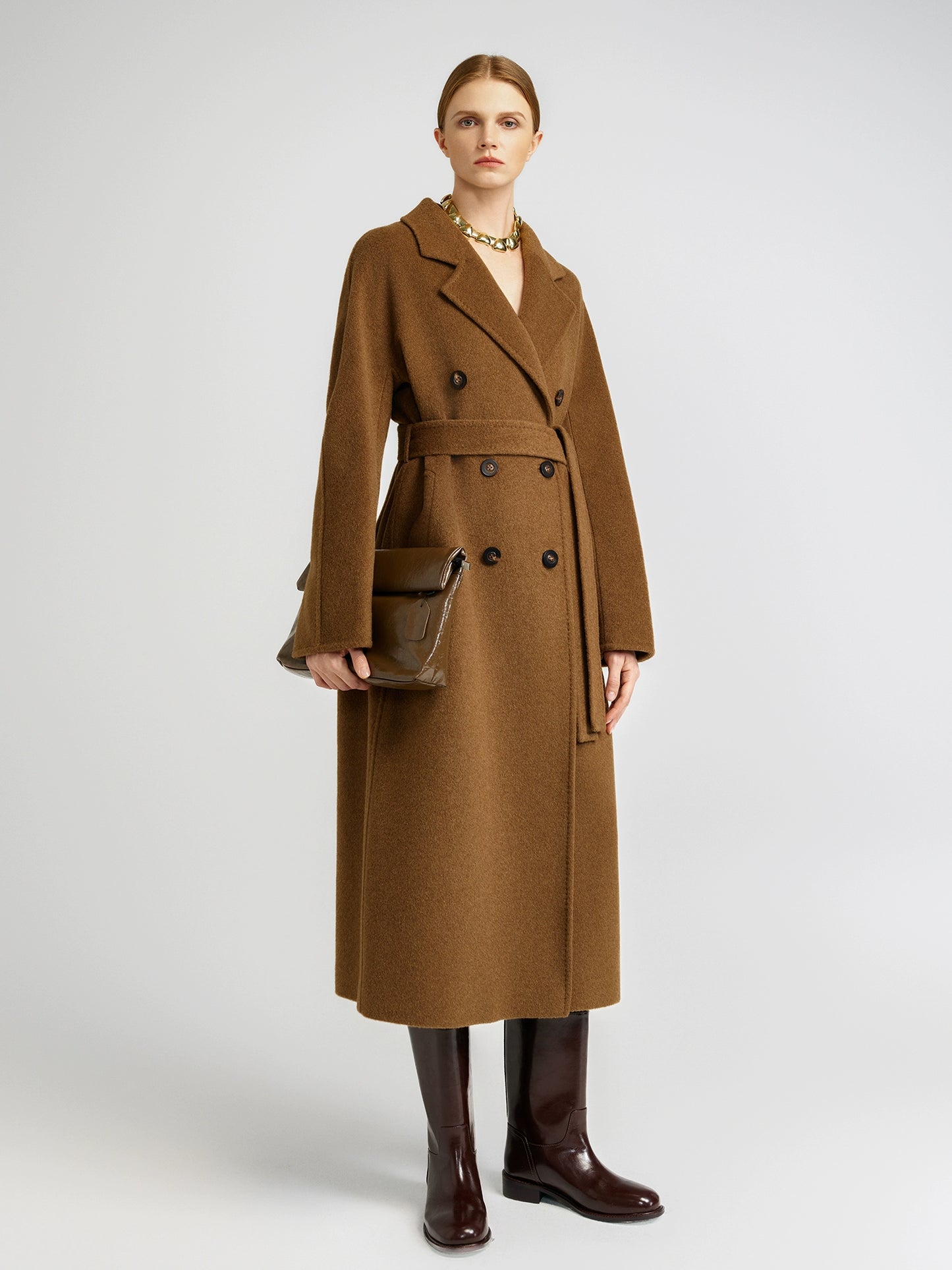 Elegant Brown Cashmere Coat for Women Stylish Mid Long Design