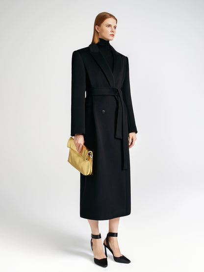 Front shoulder single-sided cashmere coat women's long strap-up black classic