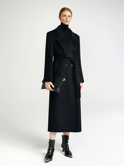 City Queen, top-level robe _ front rotator sleeve black double-sided cashmere coat women's long