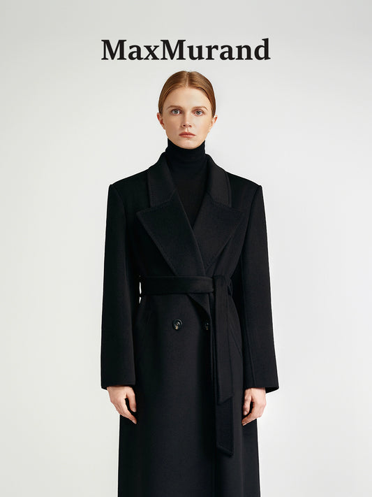 City Queen, top-level robe _ front rotator sleeve black double-sided cashmere coat women's long