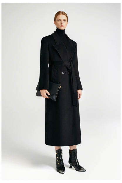City Queen, top-level robe _ front rotator sleeve black double-sided cashmere coat women's long