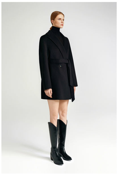 Cashmere coat double-sided short black capable workplace high sense