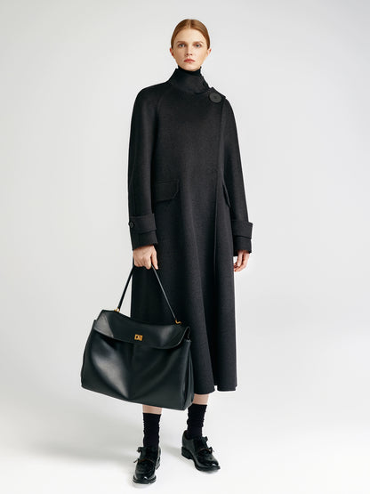 European royal family, modern old money style _ cashmere coat women's double-sided long carbon ash