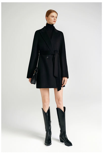 Cashmere coat double-sided short black capable workplace high sense