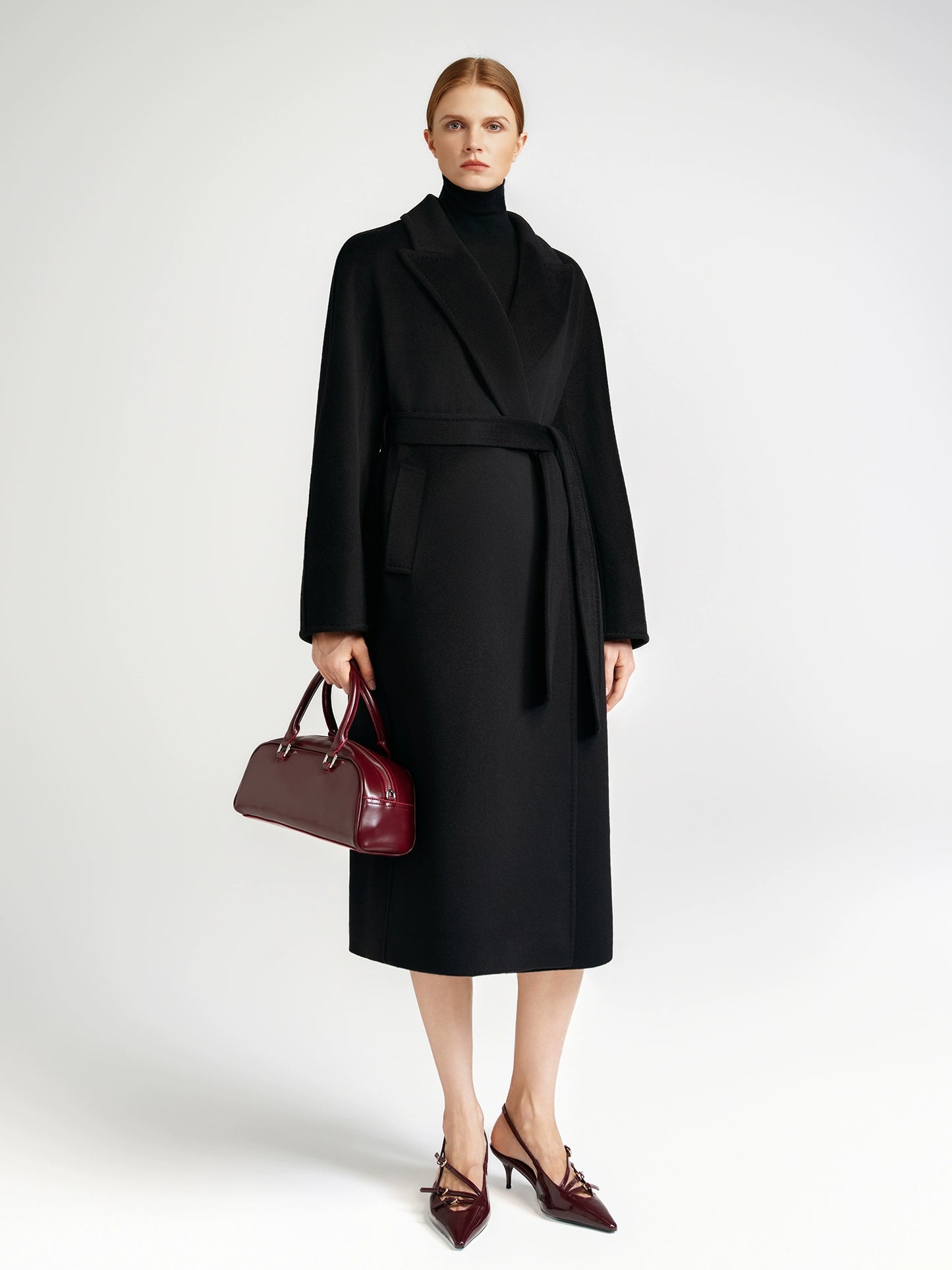 Cashmere coat women's medium and long black barred collar