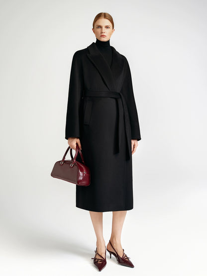 Cashmere coat women's medium and long black barred collar