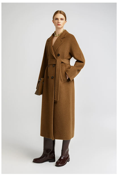 Elegant Brown Cashmere Coat for Women Stylish Mid Long Design