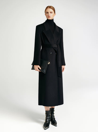 City Queen, top-level robe _ front rotator sleeve black double-sided cashmere coat women's long