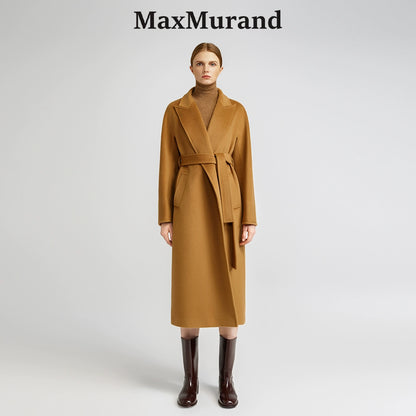 Cashmere coat women's medium and long black barred collar