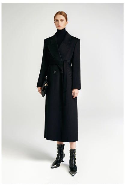 City Queen, top-level robe _ front rotator sleeve black double-sided cashmere coat women's long