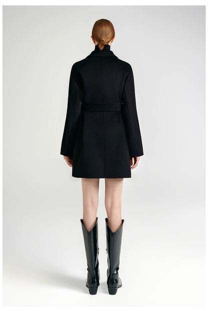 Cashmere coat double-sided short black capable workplace high sense
