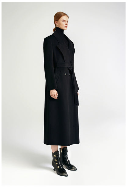 City Queen, top-level robe _ front rotator sleeve black double-sided cashmere coat women's long