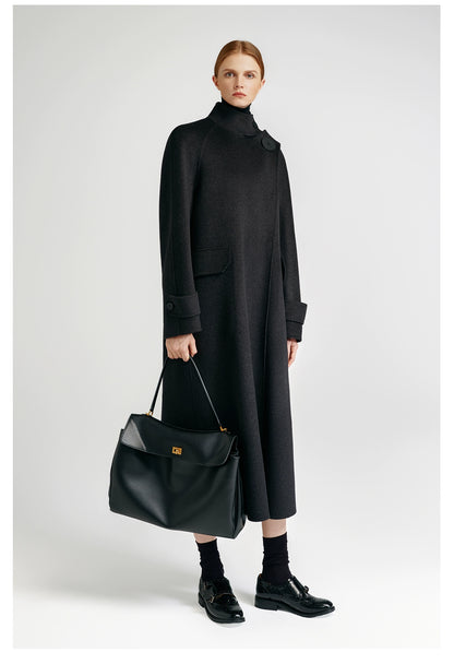 European royal family, modern old money style _ cashmere coat women's double-sided long carbon ash